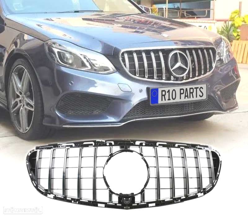 GRELHA FRONTAL MERCEDES CLASE E W212 13-16 LOOK PANAMERICANA GT PRETO BRILHANTE CROMADO - 1