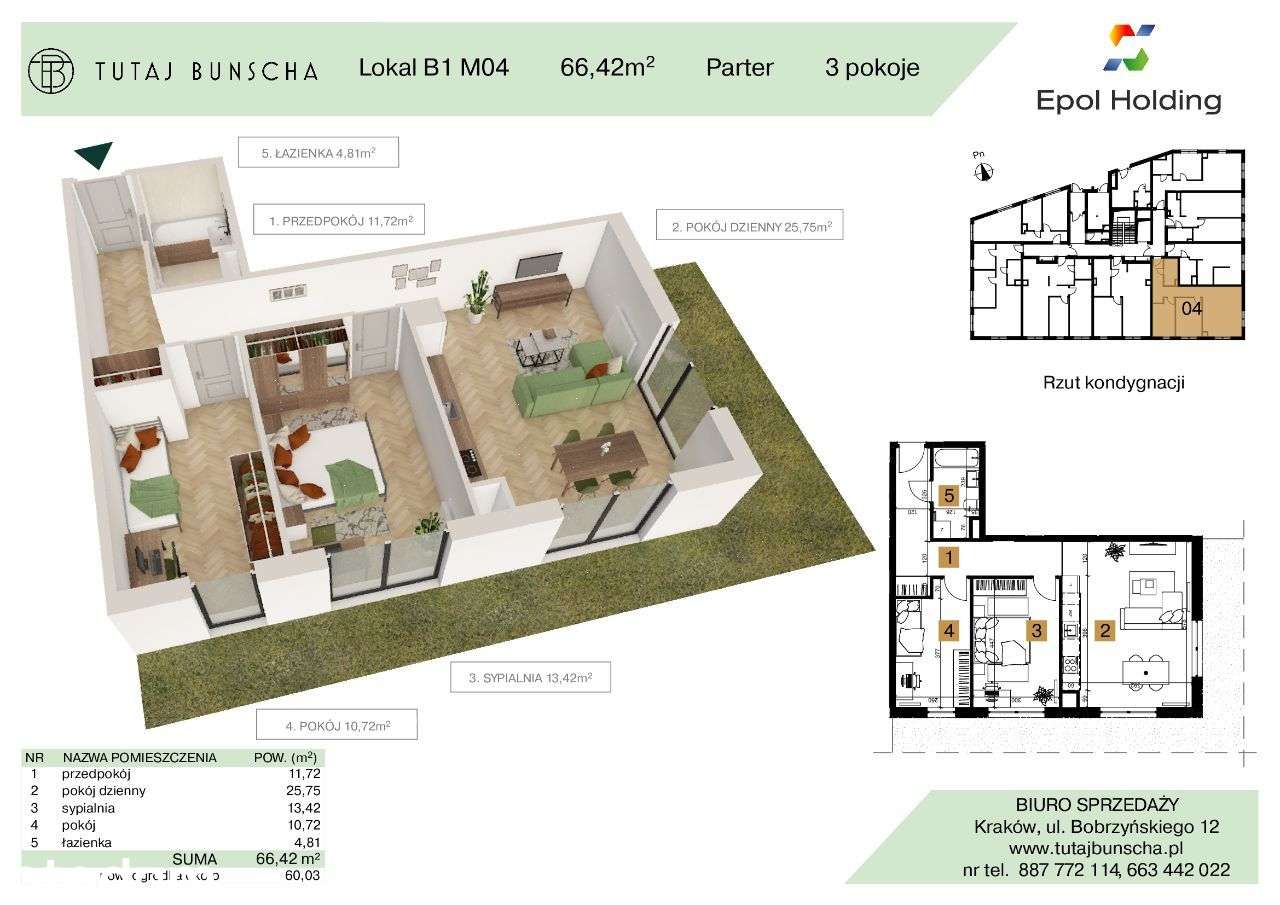 3-pokojowe mieszkanie 66 m2 + ogródek 60 m2 Bezpośrednio