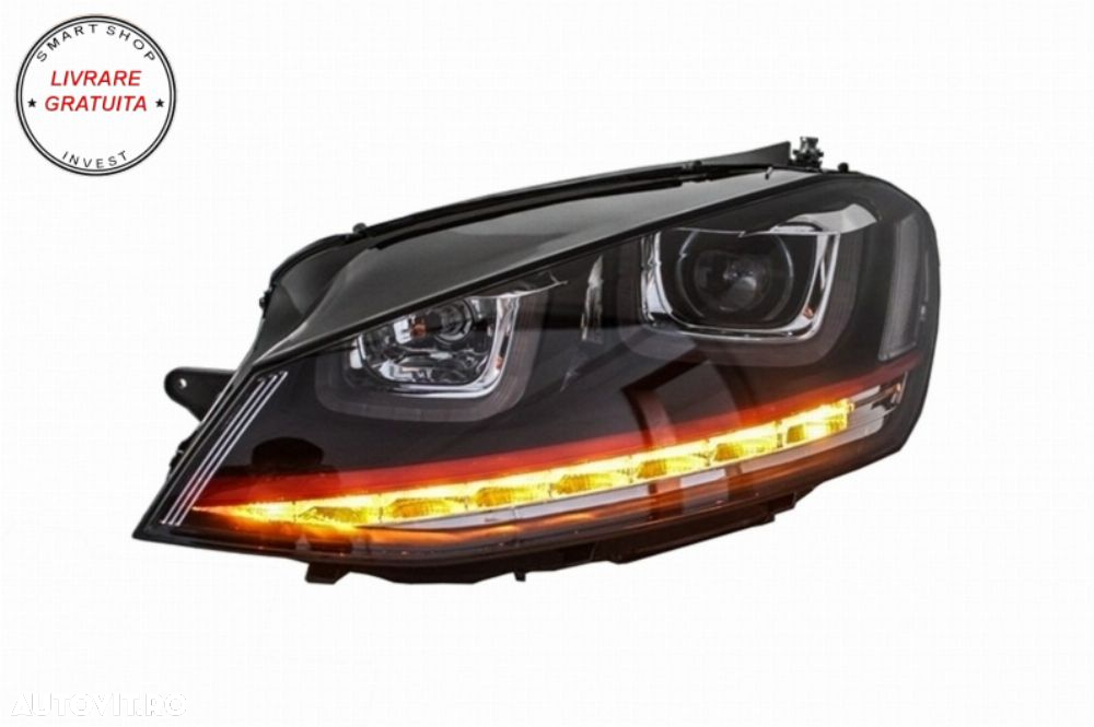 Ansamblu Faruri 3D Semnal Dinamic LED cu Grila VW Golf 7 VII (2012-2017) R20 GTI D- livrare gratuita - 12