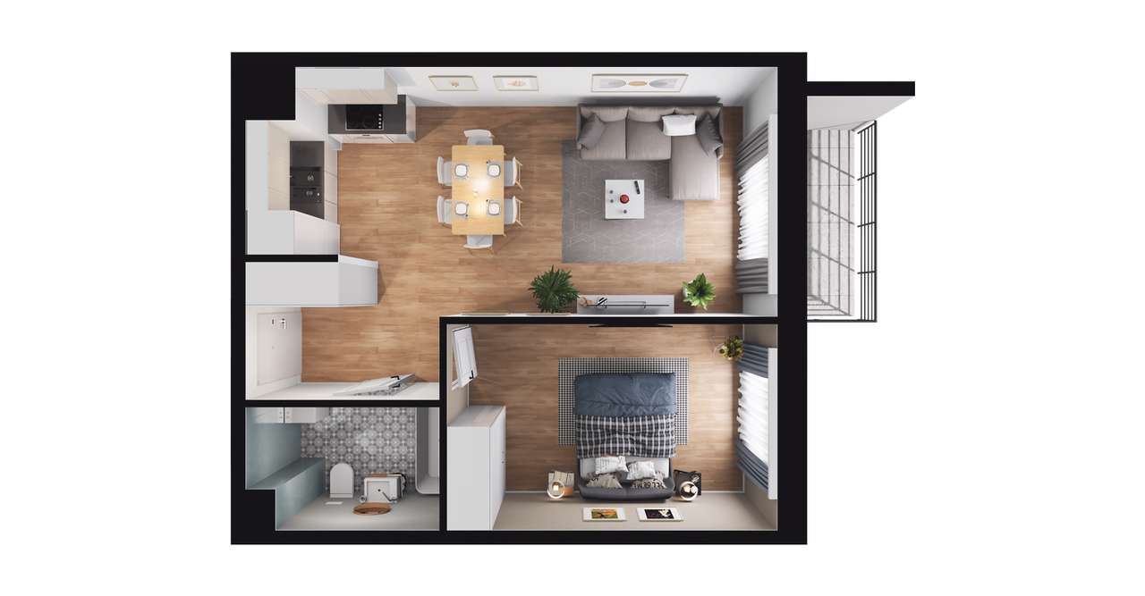 2-pokojowe mieszkanie 43m2 + balkon Bezpośrednio - Pełny obrazek: 2/23