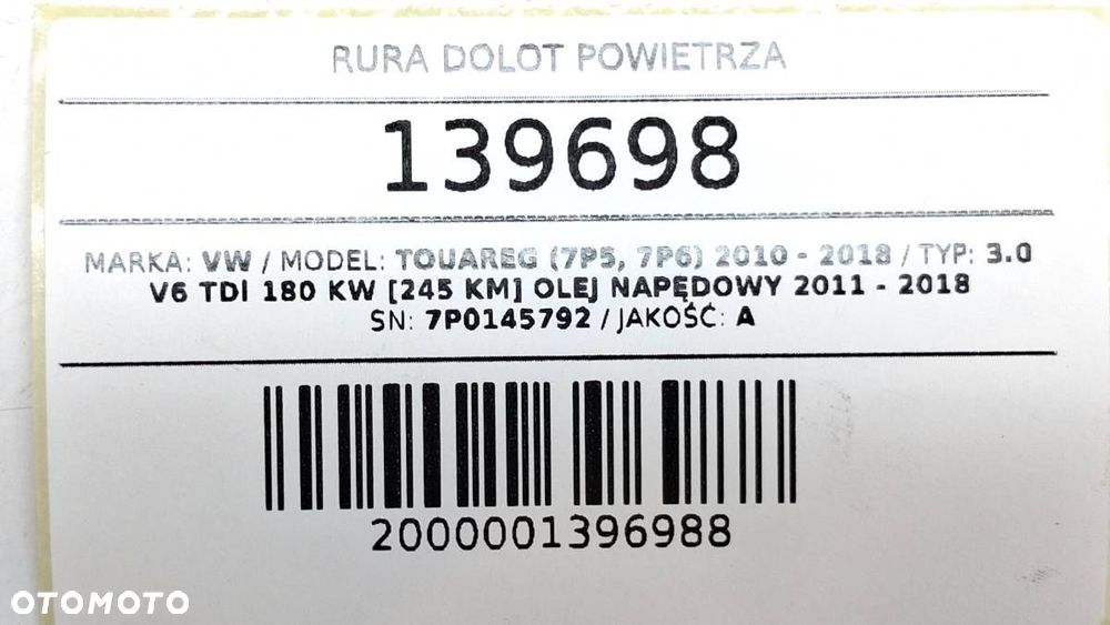 RURA DOLOT POWIETRZA VW TOUAREG II 7P 3.0 TDI 245KM 7P0145792 - 8