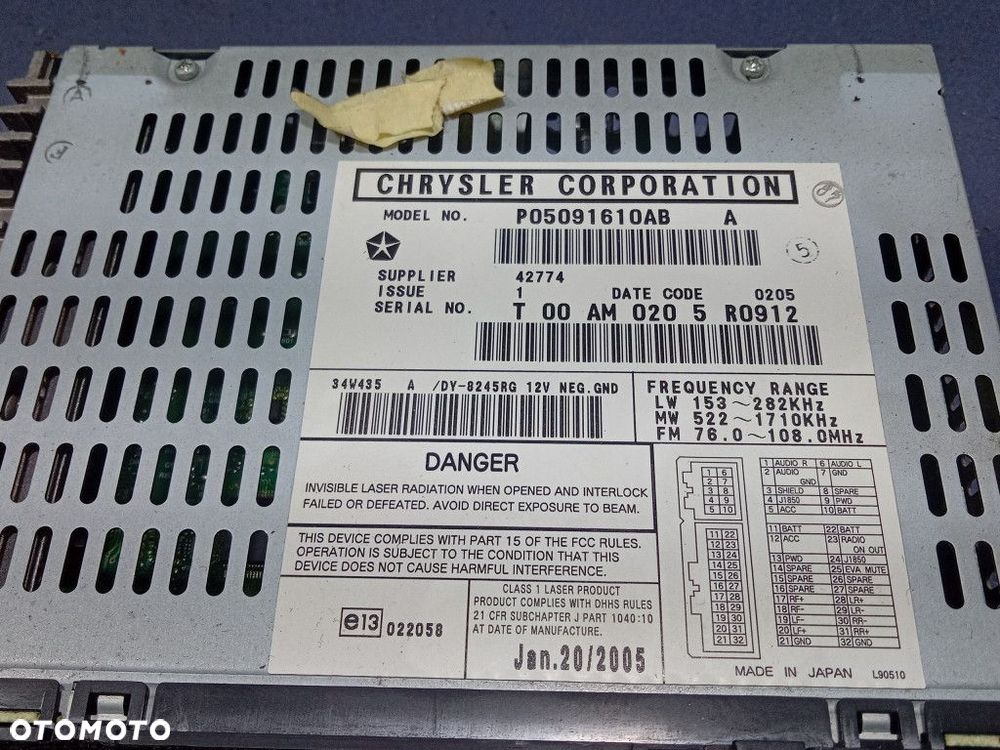 CHRYSLER SEBRING II RADIO FABRYCZNE  P05091610AB - 7