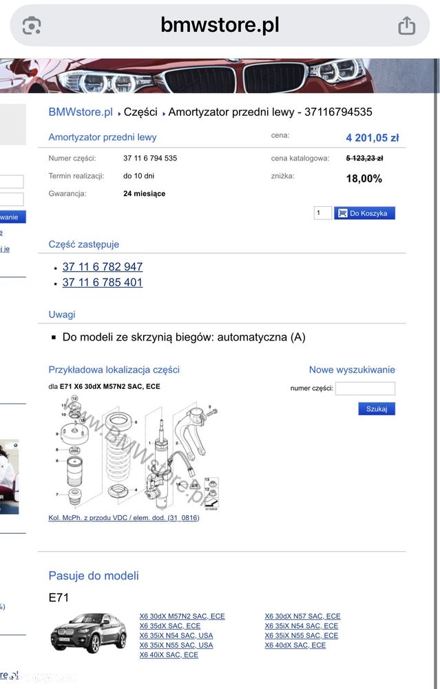 Amortyzator amortyzatory X6 e71  aktywne EDC przód lewy prawy 6785405 /  6794535 - 8