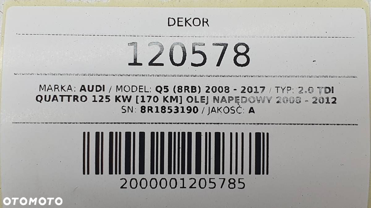 DEKOR LISTWA OSŁONA DESKI KONSOLI QUATRO AUDI Q5 8R 8R1853190 - 9