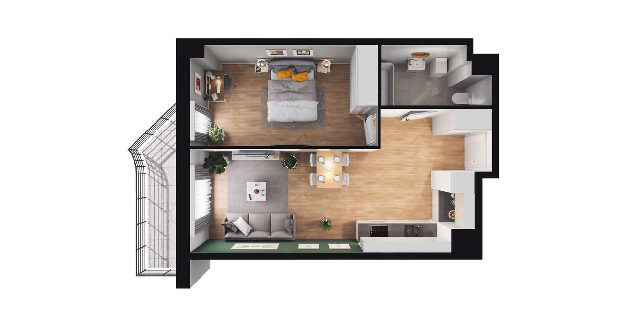 2-pokojowe mieszkanie 43m2 + loggia Bezpośrednio
