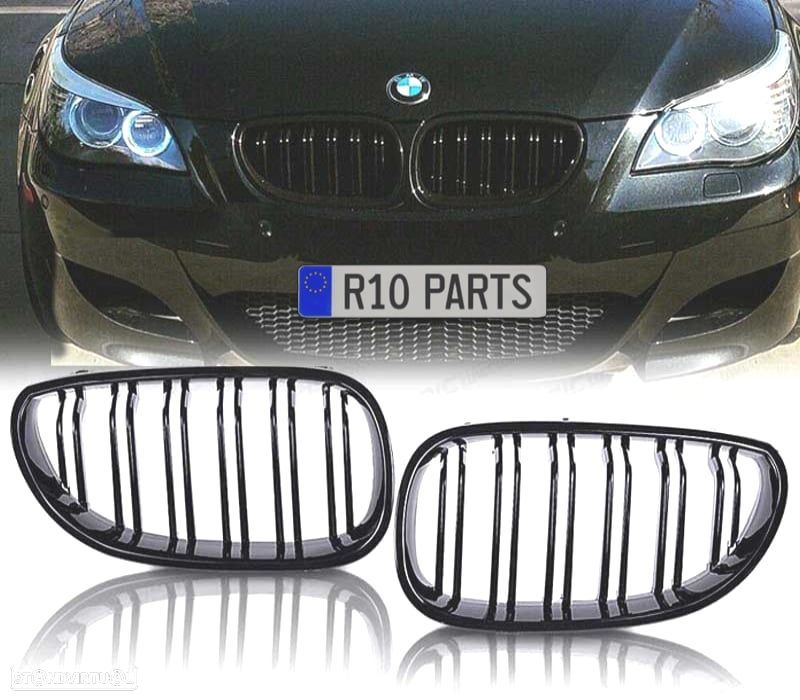GRELHAS FRONTAIS DUPLAS BMW E60 03-10 LOOK M5 PRETO BRILHANTE - 1