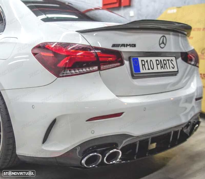 DIFUSOR TRASEIRO MERCEDES V177 AMG 18- SEDAN LOOK A45 PRETO BRILHANTE + PONTEIRAS DE ESCAPE CROMADAS - 3