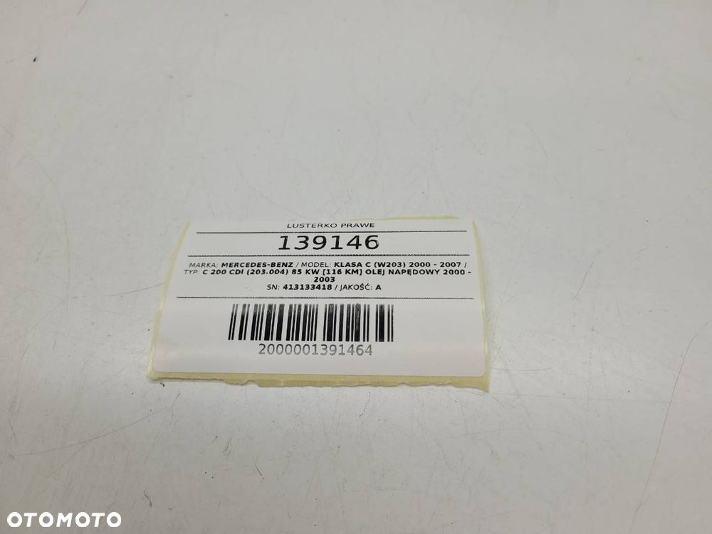 LUSTERKO PRAWE PASAŻERA MERCEDES W203 2003 7 PIN EUROPA - 8