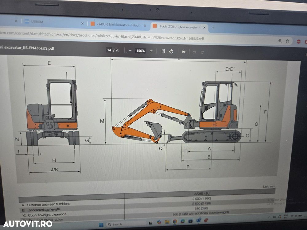 Hitachi ZX48U-6, 2023, 2.658t, 5 TONE, CUPLA RAPIDA+3 CUPE NOI, inst picon pe brate, lama nivelare, ad sapare 4m, ridica 3t, latime 2m, antifurt, aer cond, produs in JAPONIA, posibilitate leasing 4 ani, PROMOTIE 39.500 EUR+tva - 37
