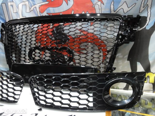 Grelha frontal + grelhas faróis nevoeiro Audi A4 B8 08-11 RS LOOK preto brilhante + suporte de símb. - 9