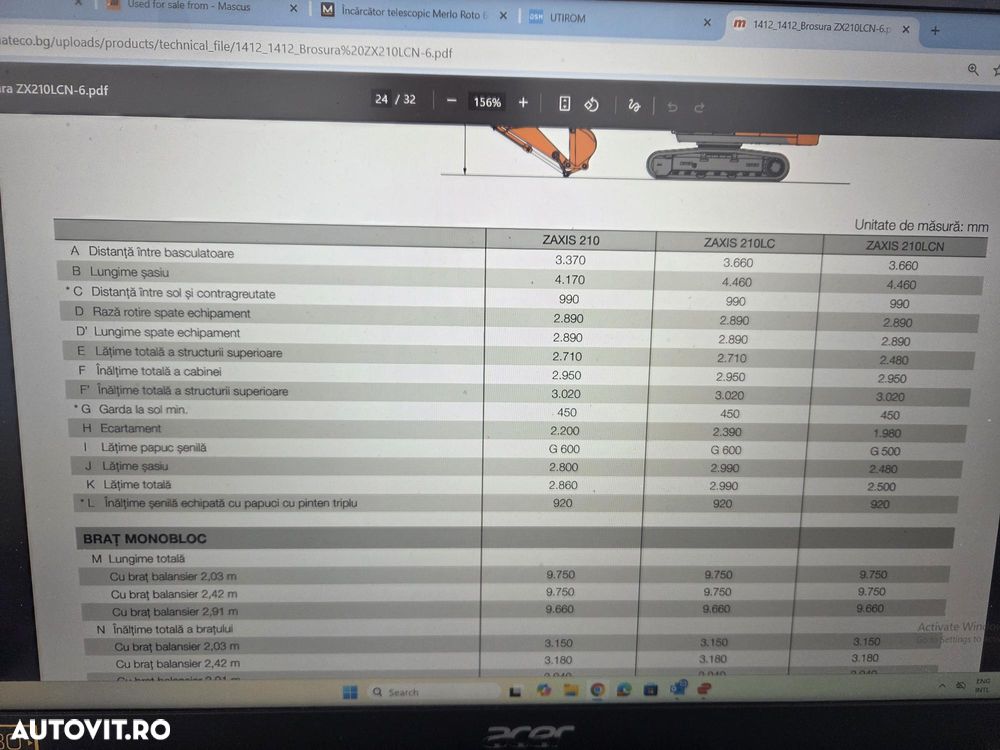 Hitachi ZX210LC-7, 2023, 3.088h, CUPLA RAPIDA, cupa NOUA 1,3mc, Masa operationala 23,4 tone, 3 camere, ad sapare 7m, 3 pompe hidr HITACHI, antifurt, ISUZU, ridica 13t, lant 90% ok, consum 12l/h, posibilitatea leasing 4 ani, CA NOU-PROMOTIE 109.900 Eur+Tva - 9