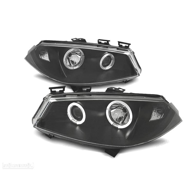 FARÓIS FRONTAIS ANGEL EYES PARA RENAULT MEGANE 02-05 FUNDO PRETO - 1