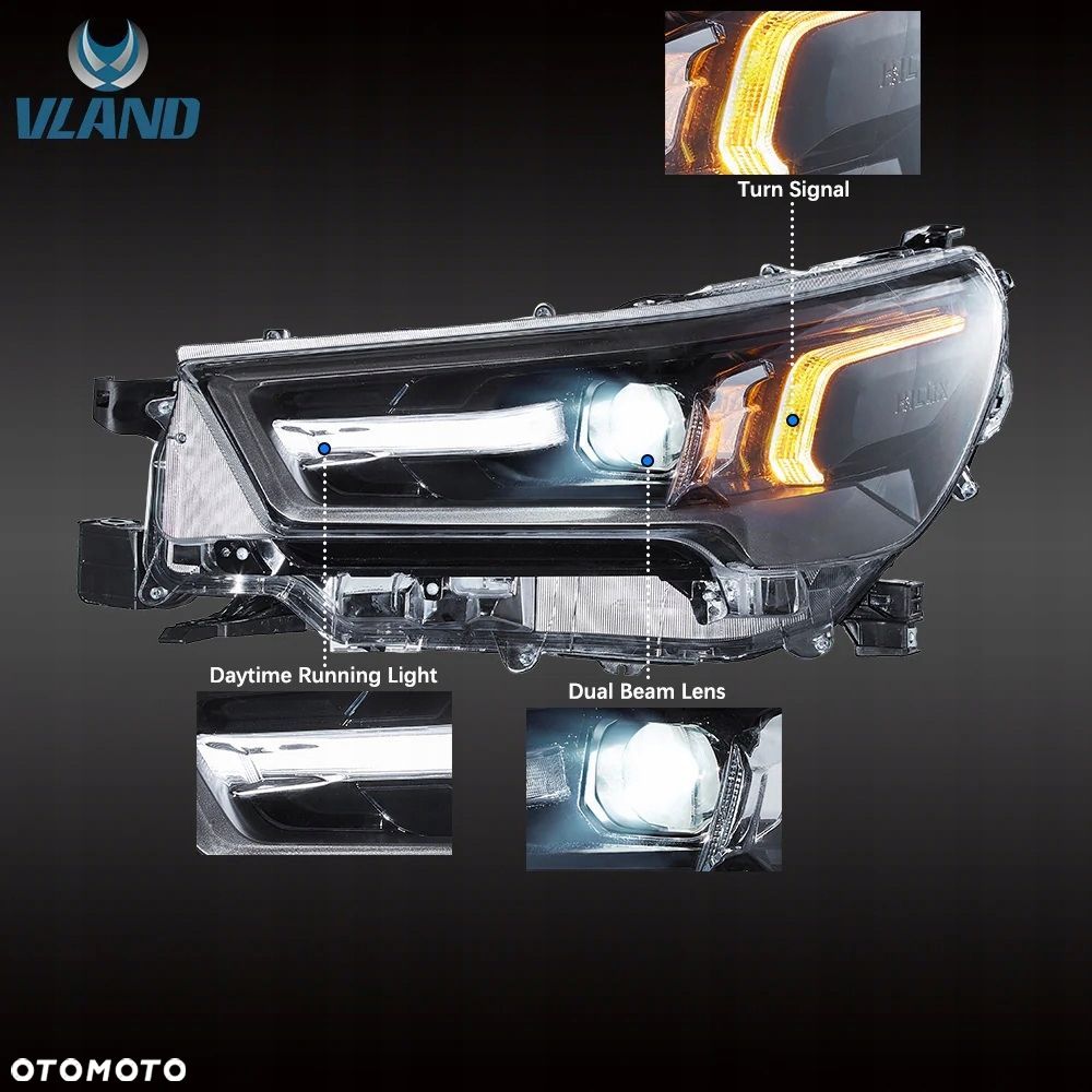 reflektor lampa kpl 2szt full led black toyota hilux 8 viii n120 lift 2021- - 6