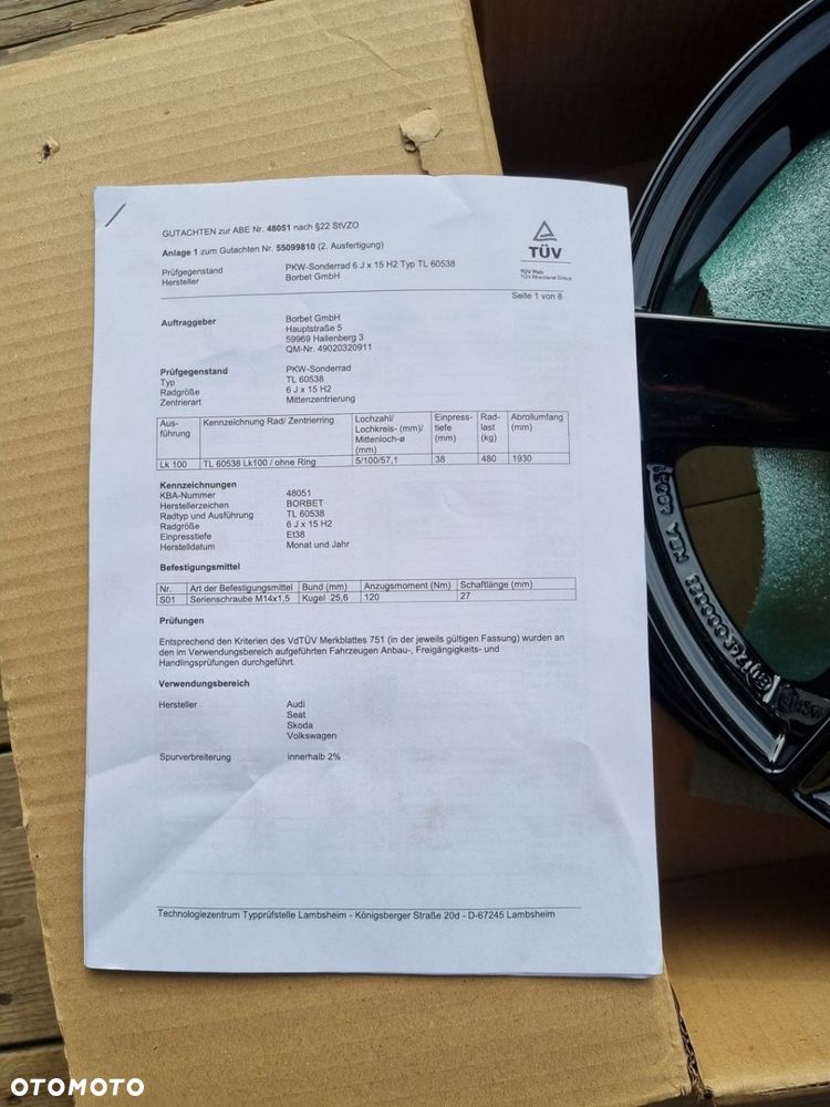 FELGA BOEBET KBA48051 6JX15H2 ET38 5X100 1szt. ,nowa - 4