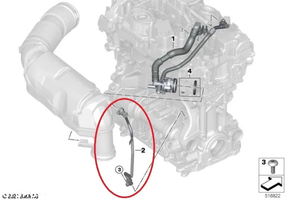 Przewód wąż rura odpowietrzająca wentylacja skrzyni korbowej BMW G42 U06 U11 X1 B38 1.5T - 7