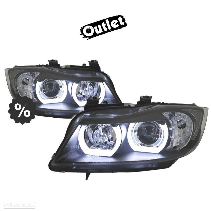 R014101C1 FARÓIS XENON BMW E90 E91 05-08 ANGEL EYES U LED 3D FUNDO PRETO - 6