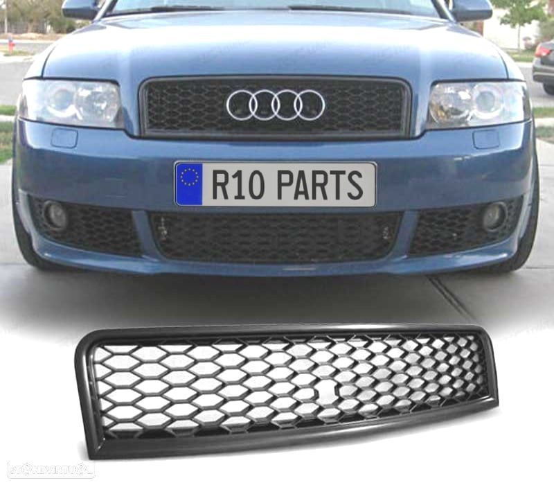 GRELHA FRONTAL AUDI A4 B6 00-04 PRETA BRILHANTE LOOK RS - 1