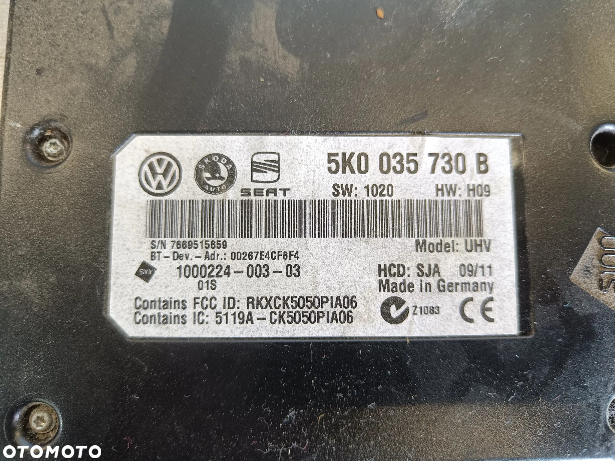 Moduł Bluetooth Skoda Superb Octavia VW Touareg Tiguan Passat Golf Seat Audi 5K0035730B - 5