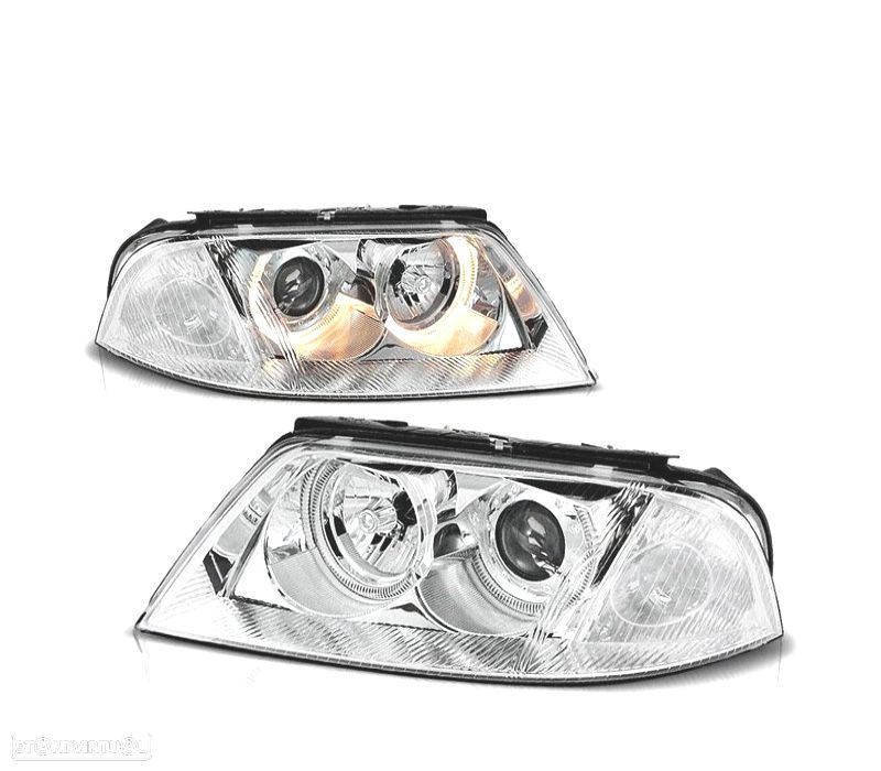 FARÓIS FRENTE ANGEL EYES COM PROJETOR PARA VOLKSWAGEN VW PASSAT 3BG FUNDO CROMADO - 1