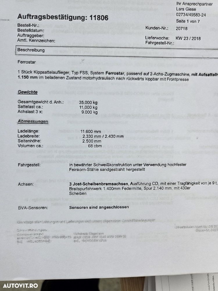 Stas 68m3, 2018, jante Aluminiu, scena vizitare, prelata, picioare sprijin, axa liftabila, otel, Carte identitate RAR, posilibilitate leasing 2 ani-35900 EUR+Tva - 29