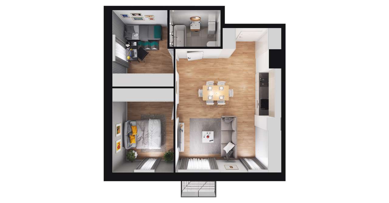 3-pokojowe mieszkanie 55m2 + balkon - Pełny obrazek: 2/15