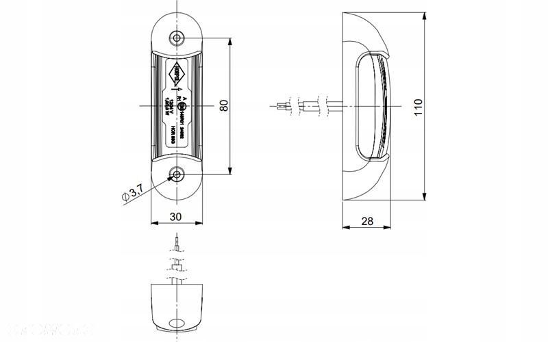 lampa obrysowa led biało - czerwona 12/24v uniwersalna - 2