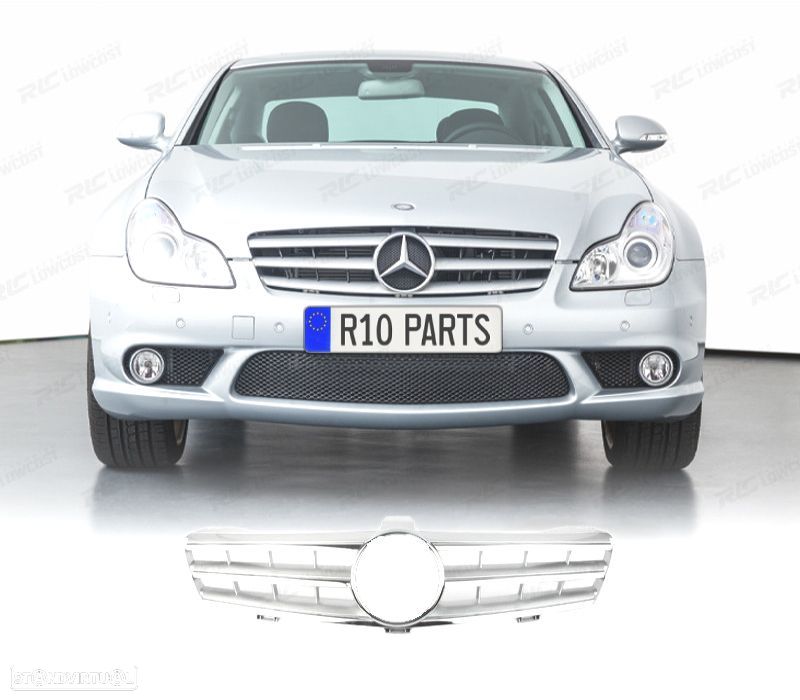 GRELHA FRONTAL SPORT AMG MERCEDES CLS W219 04-10 CROMADA PRATA - 1