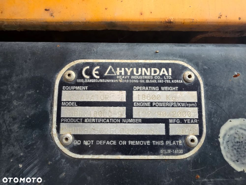 Hyundai ROBEX 180LC-9, 2012 ROK, 7800 MTH, PŁUG - 17