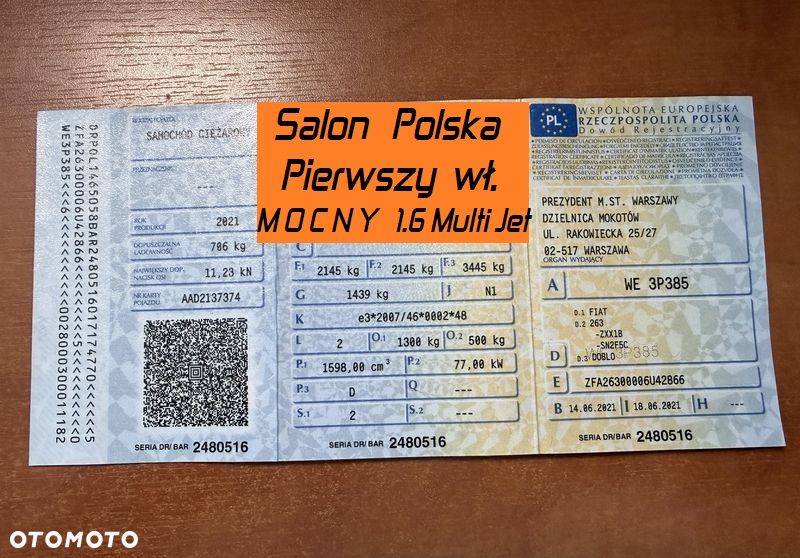 Fiat DOBLO VAN VAT-1 Homologacja cięż. DMC: 2145kg Ładowność 706kg MOCNY SILNIK 1.6 MultiJet, 105KM Emisja Euro-6, Skrzynia biegów 6-cio stopniowa! ORYGINALNA ZABUDOWA PAKI, BOCZNE DRZWI PRZESUWNE, RADIO FABRYCZNE, Hak 1300kg, PODGRZEWANE FOTELE Z REG. I PODŁOKIETNIKIEM, BAGAŻNIK DACHOWY ORYGINALNY FIAT, PARKTRONIKI, ALARM.. - 9