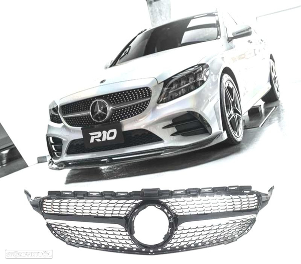 GRELHA FRONTAL PARA MERCEDES "W205" 2018+ "LOOK AMG" - GLOSSY BLACK CHROME DIAMOND