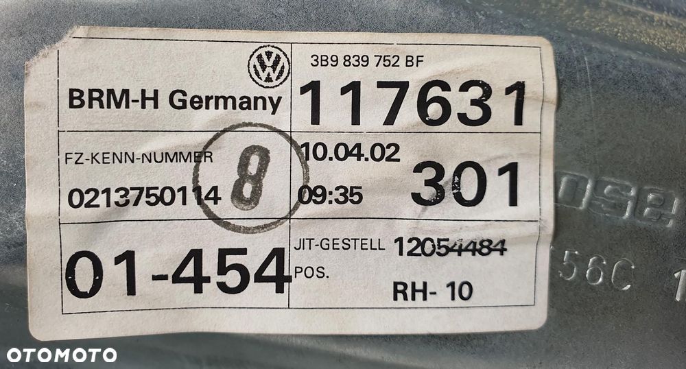 MECHANIZM PODNOSNIK SZYBY PRAWY TYL VW PASSAT B5 3B9839752 - 3