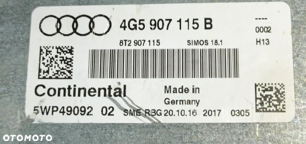 AUDI A6 C7 16r 2.0 TFSI KOMPUTER SILNIKA 4G5907115B 5WP4909202 - 2