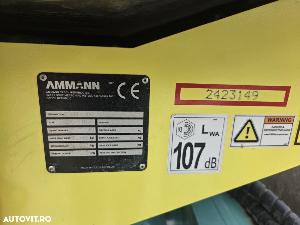 Ammann ASC110, 2018, 445h, Masa operationala 15tone, latime tambur 2,1m, lungime totala 5,7m, motor 115KW, posibilitate leasing 3 ani, STARE FOARTE BUNA-65.900 EUR+Tva - 24