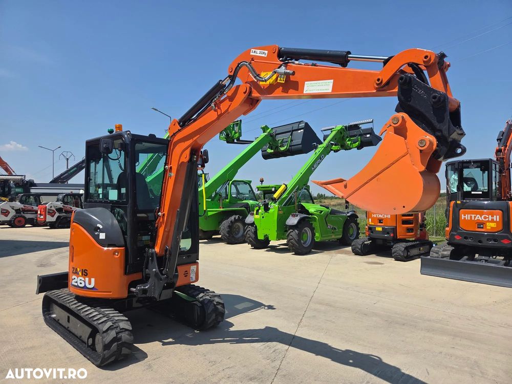 Hitachi ZX26U-6, 2,7tone, 2025, 995h, CUPLA RAPIDA HIDRAULICA+3 CUPE NOI, inst picon pe brate, senile cauciuc 90% ok, latime 1,5m, adancime sapare 3m, ridica 1,7tone, posibilitate leasing 4 ani, CA NOU-PROMOTIE 31.900 EUR+Tva - 5