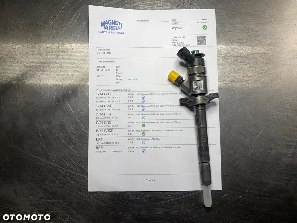 WTRYSKIWACZ TEST 1.6 TDCI 0445110297 WTRYSK IMA PEUGEOT CITROEN FORD VOLVO - 1