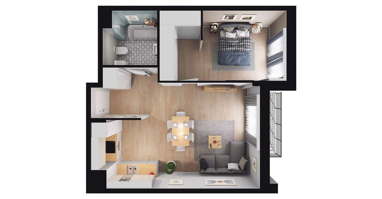 2-pokojowe mieszkanie 45m2 + balkon - Pełny obrazek: 2/16