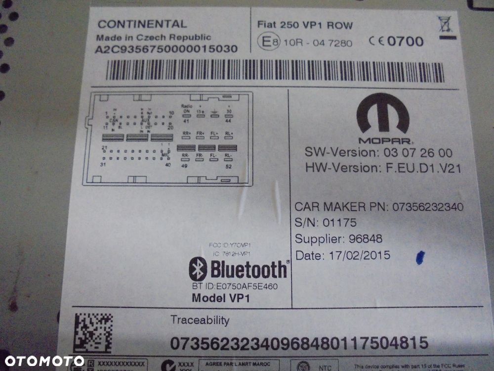 7356232340 RADIO FIAT DUCATO 2011- - 2