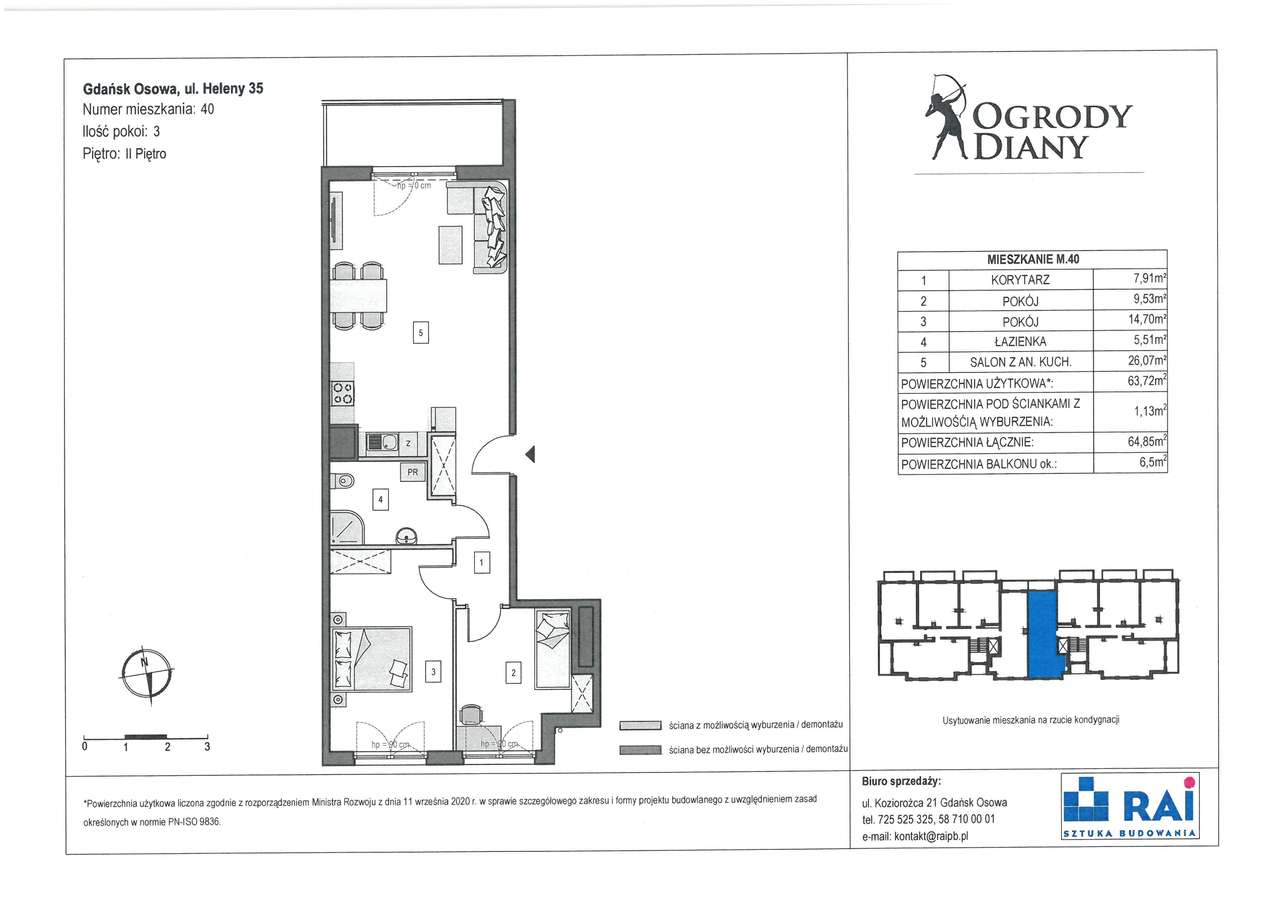3-pokojowe mieszkanie 63m2 + balkon