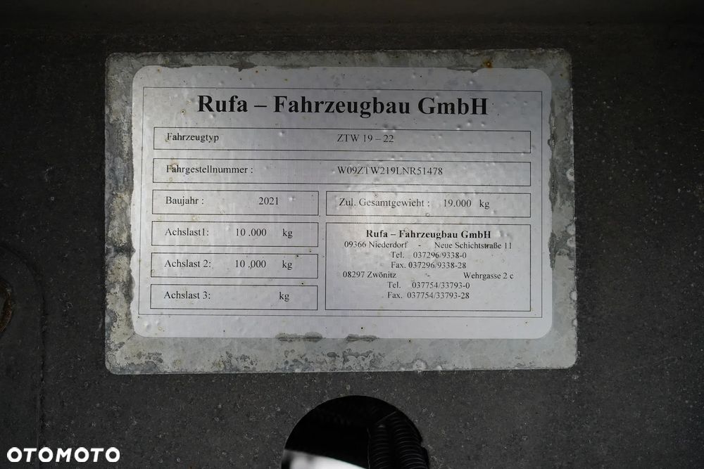 Inny RUFA / TANDEM / FIRANKA / BDF / 19 PALET / DŁ. 7,7 M / OŚ PODNOSZONA - 11