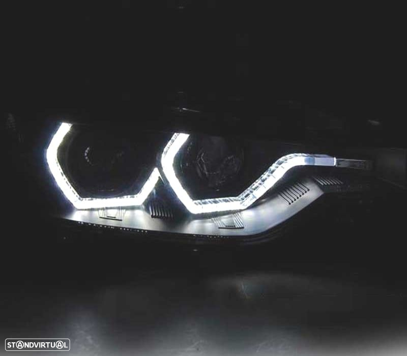 FARÓIS PARA BMW F30 F31 11-15 XENON AFS ANGEL EYES LED DRL PRETO - 3