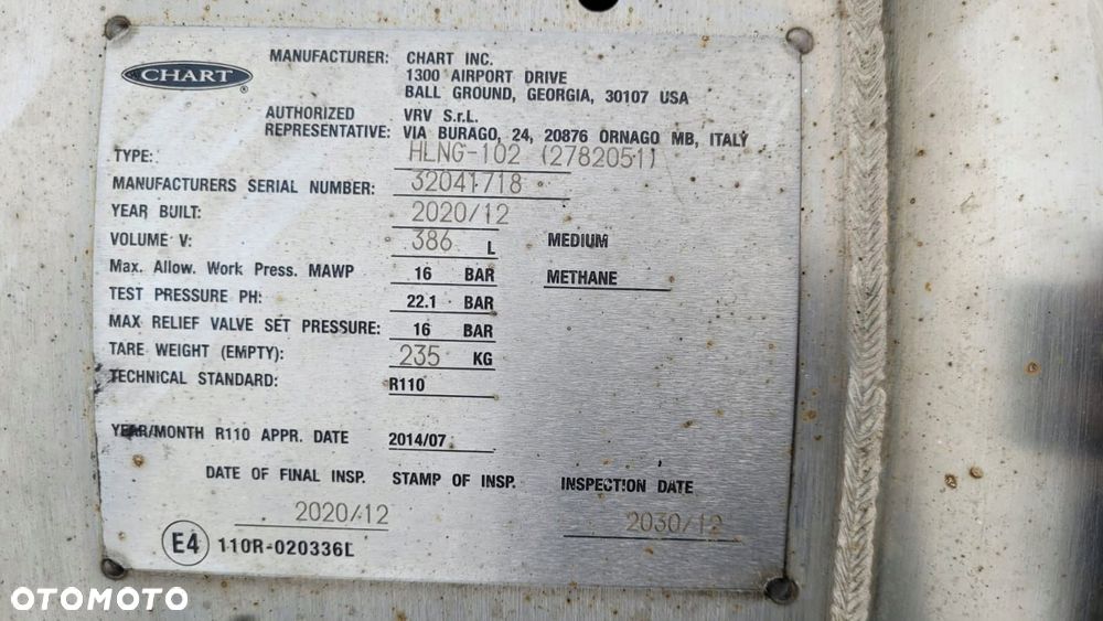 ZBIORNIK LNG GAZU ZIEMNEGO CHART 451 L SCANIA R 2020 32041670 - 2