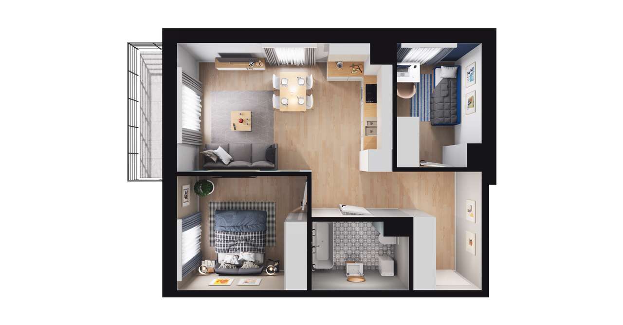 3-pokojowe mieszkanie 50m2 + balkon Bez Prowizji - Pełny obrazek: 2/13