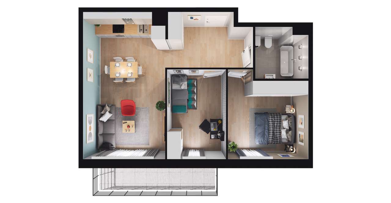 3-pokojowe mieszkanie 59m2 + balkon Bezpośrednio - Pełny obrazek: 2/23