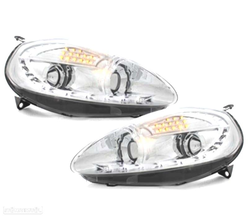 FARÓIS FIAT GRANDE PUNTO 05-08 LUZ DIURNA FUNDO CROMADO - 1