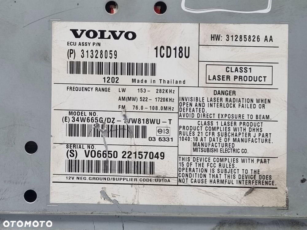 Volvo S40 II V50 RADIO CD radioodtwarzacz CZYTNIK PŁYT 31328059 - 5
