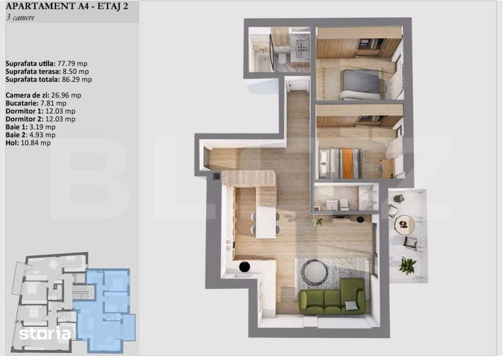 Apartament de 3 camere, bloc premium, etaj intermediar, zona Centrala - Imagine principală: 2/5