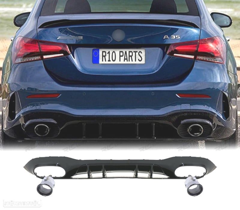 DIFUSOR MERCEDES CLASE A W177 18- A35 AMG BERLINA PRETO BRILHANTE + PONTEIRAS ESCAPE - 1