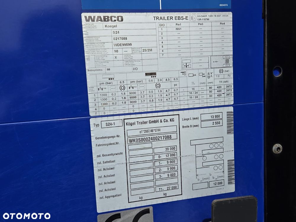 Kögel FIRANKA / MEGA / KOŁA 19.5 / OPONY 90% - 24