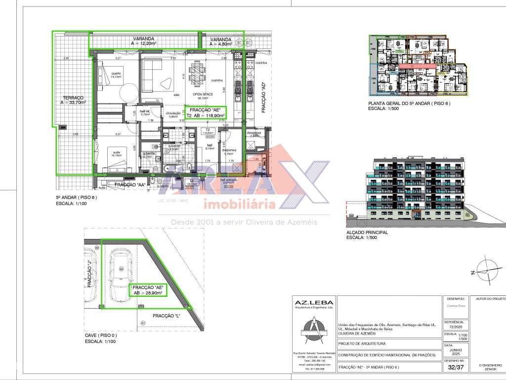 FRAÇÃO AE - 5º andar - T2 C/terraço - 1 lugar de garagem - Grande imagem: 2/17