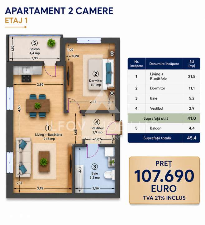 Apartament 2 camere Westside Otopeni, Et.1, bloc nou aproape de metrou — fotografia 3